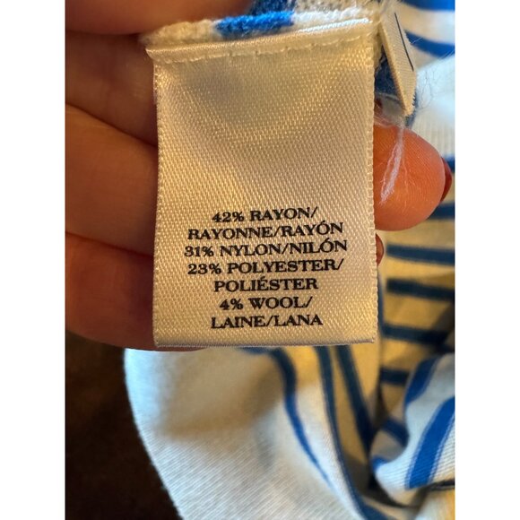 Ann Taylor Sweater Women Medium Blue White Striped Button Front Cardigan Preppy - Picture 10 of 11